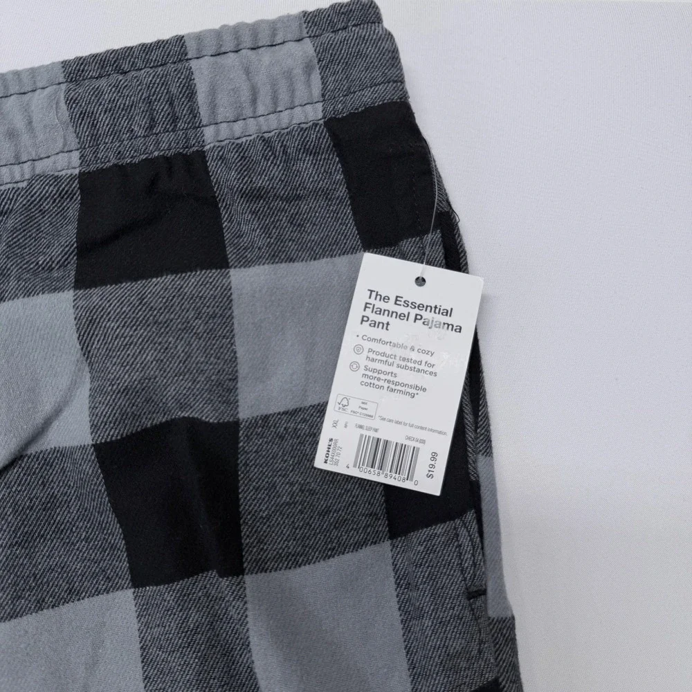 Sonoma Mens XXL Essential Flannel Pajama Pant Grey Black Buffalo Plaid NEW